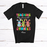 MacnyStore - Personalized Custom Name Teaching My Favorite Bunnies; Lovely Three Easter Bunny Teacher T-Shirt