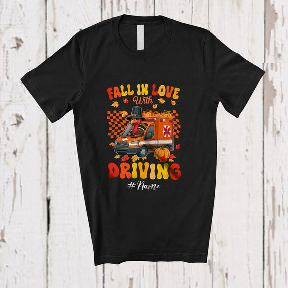 MacnyStore - Personalized Custom Name Fall In Love With Driving; Amazing Thanksgiving Pumpkin Ambulance T-Shirt