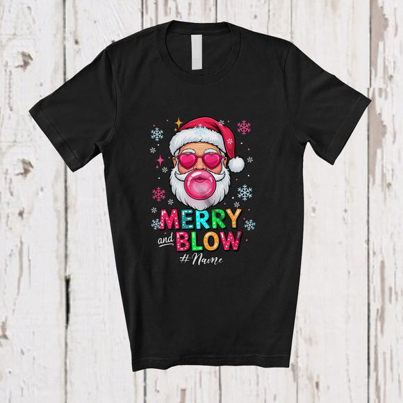 MacnyStore - Personalized Custom Name Merry And Blow; Humorous Christmas Santa Blow Bubble Snow,Family T-Shirt