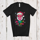 MacnyStore - Personalized Custom Name Merry And Blow; Humorous Christmas Santa Blow Bubble Snow,Family T-Shirt