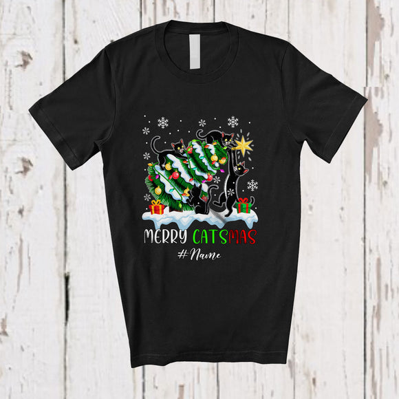MacnyStore - Personalized Custom Name Merry Catsmas; Wonderful Christmas Lights Cats On X-mas Tree T-Shirt