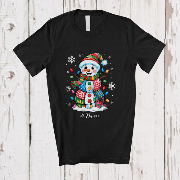 MacnyStore - Personalized Custom Name Snowman Plaid With X-mas Lights; Amazing Christmas Snowing Family T-Shirt