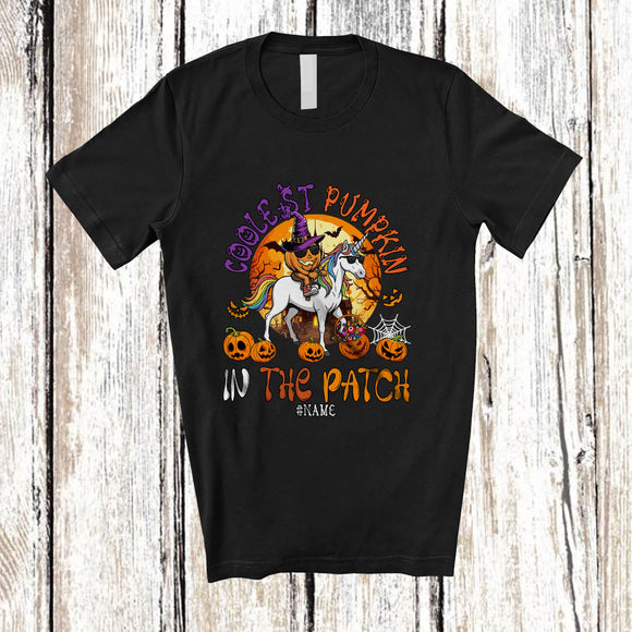 MacnyStore - Personalized Custom Name Coolest Pumpkin In Patch; Joyful Halloween Pumpkin Riding Unicorn T-Shirt