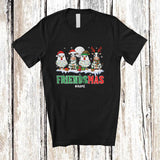 MacnyStore - Personalized Custom Name Friendsmas; Merry Christmas Lights Four Chicken Cow Farm Farmer T-Shirt