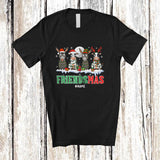 MacnyStore - Personalized Custom Name Friendsmas; Merry Christmas Lights Four Donkey Cow Farm Farmer T-Shirt