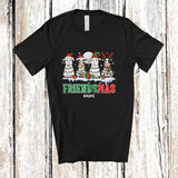 MacnyStore - Personalized Custom Name Friendsmas; Merry Christmas Lights Four Goat Cow Farm Farmer T-Shirt