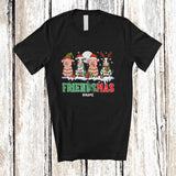 MacnyStore - Personalized Custom Name Friendsmas; Merry Christmas Lights Four Pig Cow Farm Farmer T-Shirt