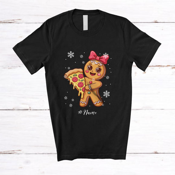 MacnyStore - Personalized Custom Name Gingerbread Holding Pizza; Adorable Christmas Cookies Baking Baker T-Shirt