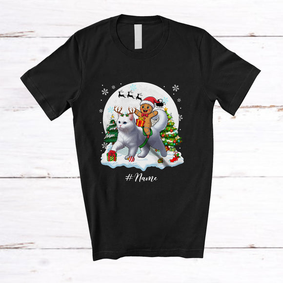 MacnyStore - Personalized Custom Name Santa Gingerbread Man Riding Cat; Awesome Christmas Moon Baker T-Shirt