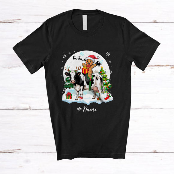 MacnyStore - Personalized Custom Name Santa Gingerbread Man Riding Cow; Awesome Christmas Moon Baker T-Shirt