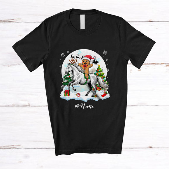 MacnyStore - Personalized Custom Name Santa Gingerbread Man Riding Horse; Awesome Christmas Moon Baker T-Shirt