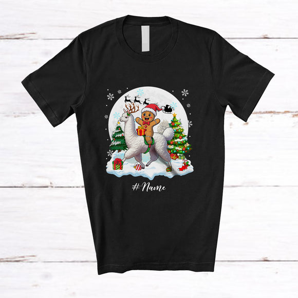 MacnyStore - Personalized Custom Name Santa Gingerbread Man Riding Llama; Awesome Christmas Moon Baker T-Shirt