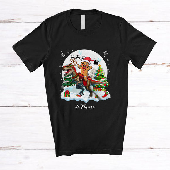 MacnyStore - Personalized Custom Name Santa Gingerbread Man Riding T-Rex; Awesome Christmas Moon Baker T-Shirt