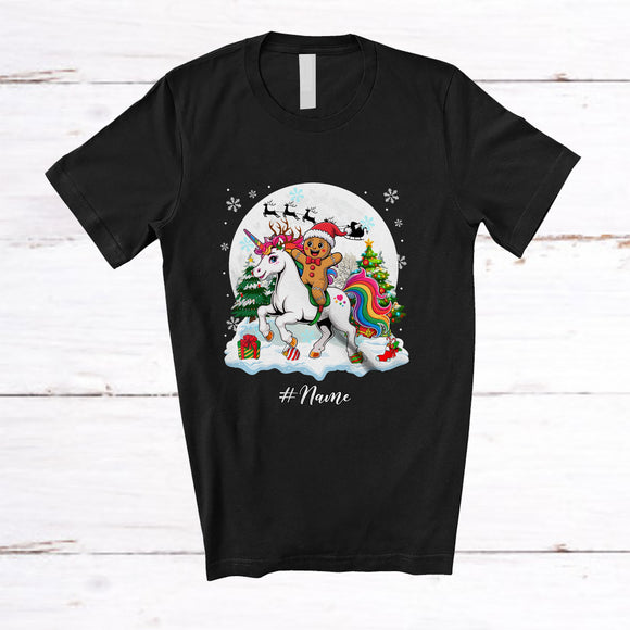 MacnyStore - Personalized Custom Name Santa Gingerbread Man Riding Unicorn; Awesome Christmas Moon Baker T-Shirt