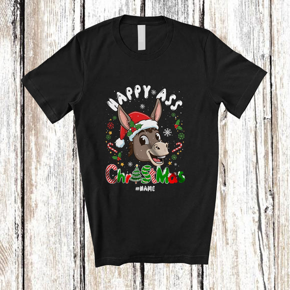 MacnyStore - Personalized Custom Name Happy Ass Christmas; Sarcastic Christmas Santa Donkey Farmer Family T-Shirt