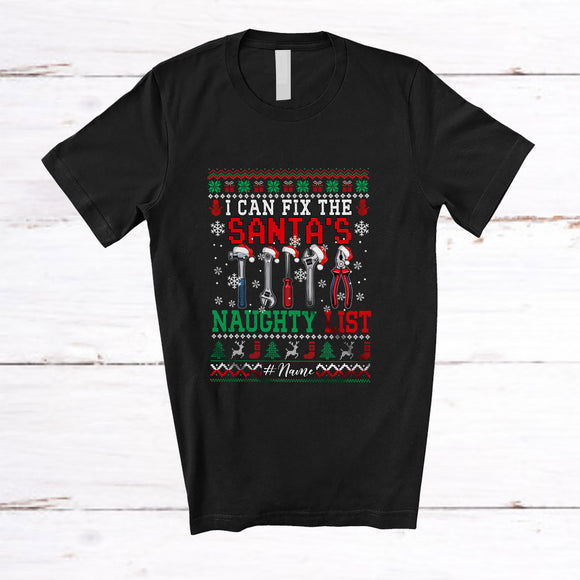 MacnyStore - Personalized Custom Name I Can Fix The Santa's Naughty List; Joyful Christmas Sweater Mechanic Tools T-Shirt