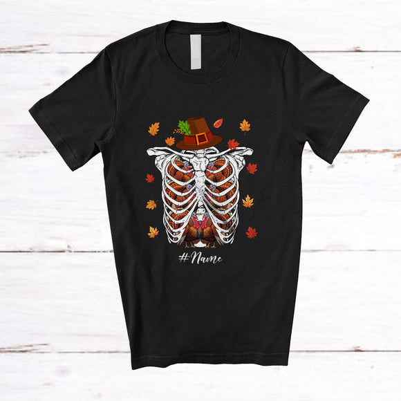 MacnyStore - Personalized Custom Name Turkey Rib Cage; Humorous Thanksgiving Pilgrim Skeleton X-Ray Pilgrim T-Shirt