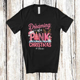 MacnyStore - Personalized Custom Name Dreaming Of A Pink Christmas; Adorable Pink Plaid Leopard X-mas Tree T-Shirt