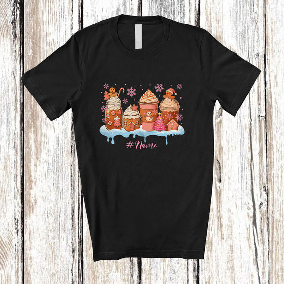 MacnyStore - Personalized Custom Name Pink Snowing Gingerbread Coffee; Lovely Christmas Baking Baker T-Shirt