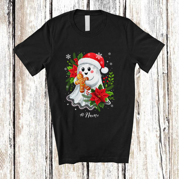 MacnyStore - Personalized Custom Name Santa Ghost Boo With Gingerbread; Lovely Halloween Christmas Baking Baker T-Shirt