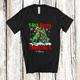 MacnyStore - Personalized Custom Name T-Rex Hates Christmas; Amusing Christmas Tree Santa T-Rex Dinosaur T-Shirt