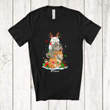 MacnyStore - Personalized Custom Name Cat Reindeer Christmas Tree; Joyful X-mas Lights Animal Owner T-Shirt