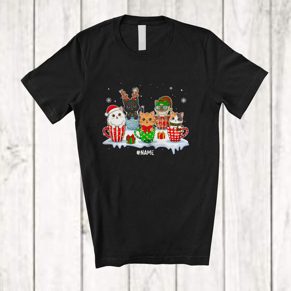 MacnyStore - Personalized Custom Name Cats Coffee; Lovely Christmas Santa Kitten Owner Lover; Family T-Shirt