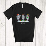 MacnyStore - Personalized Custom Name Three Santa Elf Manatee Snowing; Lovely Christmas Lights Sea Animal T-Shirt