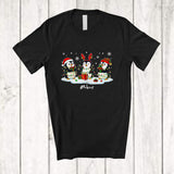 MacnyStore - Personalized Custom Name Three Santa Elf Penguin Snowing; Lovely Christmas Lights Sea Animal T-Shirt