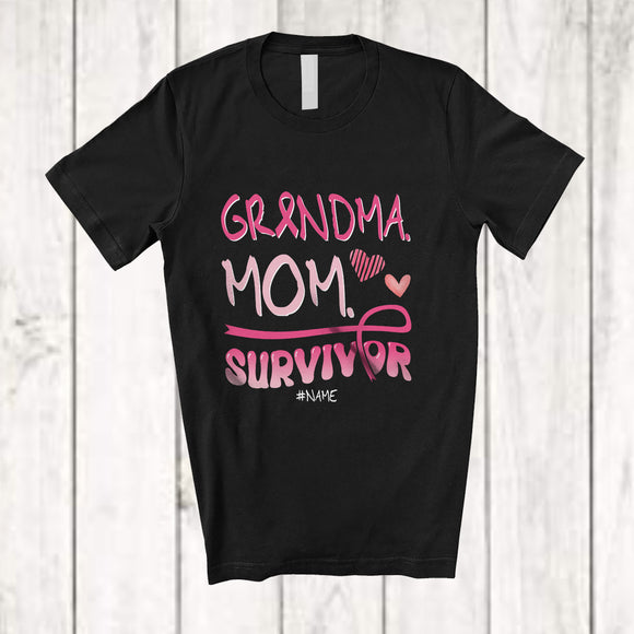 MacnyStore - Personalized Custom Name Grandma Mom Survivor; Lovely Breast Cancer Pink Ribbon; Women Family T-Shirt