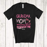 MacnyStore - Personalized Custom Name Grandma Mom Survivor; Lovely Breast Cancer Pink Ribbon; Women Family T-Shirt