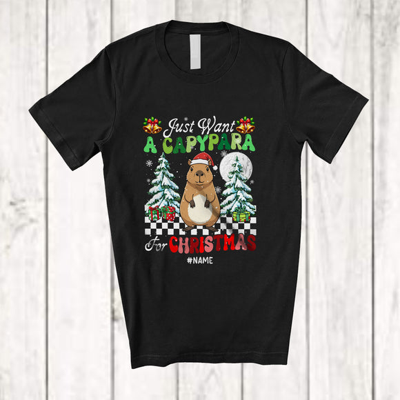 MacnyStore - Personalized Custom Name Want A Capypara For Christmas; Amazing X-mas Tree Santa Animal T-Shirt