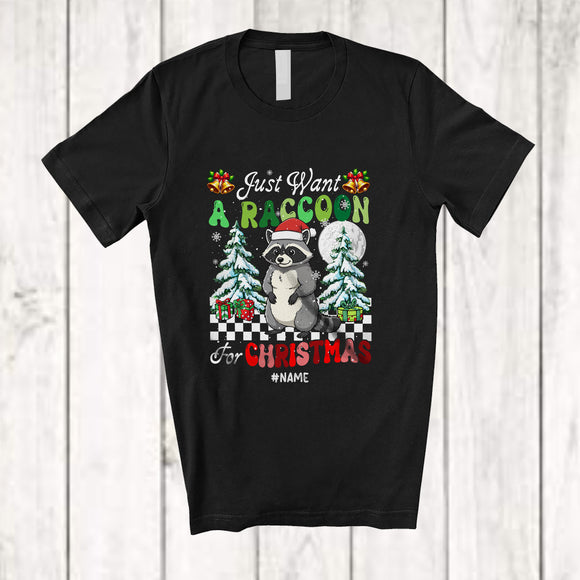 MacnyStore - Personalized Custom Name Want A Raccoon For Christmas; Amazing X-mas Tree Santa Animal T-Shirt