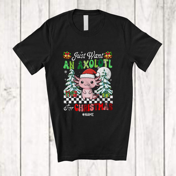 MacnyStore - Personalized Custom Name Want An Axolotl For Christmas; Amazing X-mas Tree Santa Animal T-Shirt