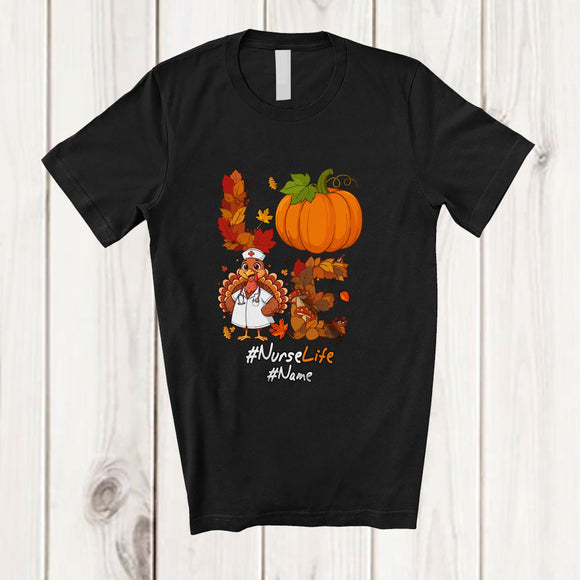 MacnyStore - Personalized Custom Name LOVE; Amazing Thanksgiving Pumpkin Turkey Nurse Proud; Family T-Shirt