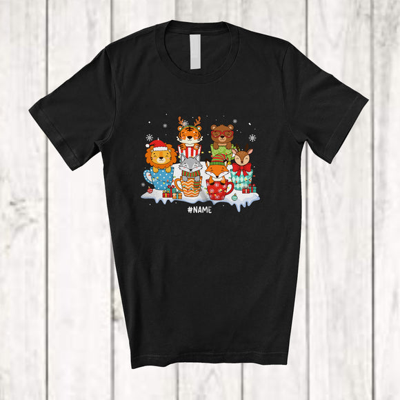 MacnyStore - Personalized Custom Name Wild Animals Coffee; Lovely Christmas Santa Lion Tiger Bear Wolf; Family T-Shirt