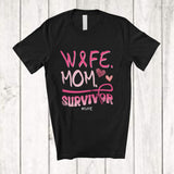 MacnyStore - Personalized Custom Name Wife Mom Survivor; Lovely Breast Cancer Pink Ribbon; Women Family T-Shirt