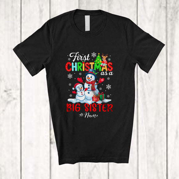 MacnyStore - Personalized Custom Name First Christmas As A Big Sister; Adorable Snowman Wearing Scarf; Family T-Shirt