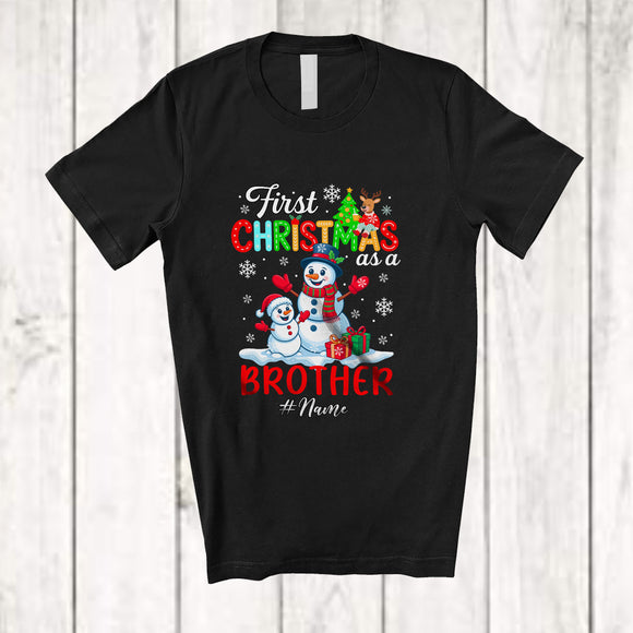 MacnyStore - Personalized Custom Name First Christmas As A Brother; Adorable Snowman Wearing Scarf; Family T-Shirt
