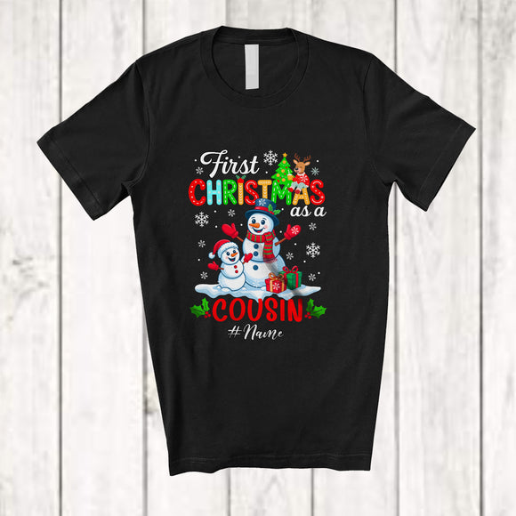 MacnyStore - Personalized Custom Name First Christmas As A Cousin; Adorable Snowman Wearing Scarf; Family T-Shirt