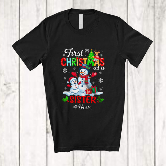 MacnyStore - Personalized Custom Name First Christmas As A Sister; Adorable Snowman Wearing Scarf; Family T-Shirt