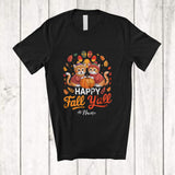 MacnyStore - Personalized Custom Name Happy Fall Y'all; Awesome Thanksgiving Couple Pilgrim Cat Pumpkin T-Shirt