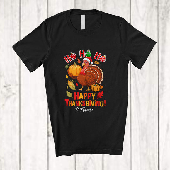 MacnyStore - Personalized Custom Name HO3 Happy Thanksgiving; Awesome Christmas Santa Turkey Farmer T-Shirt