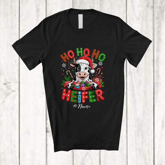 MacnyStore - Personalized Custom Name Ho3 Heifer; Humorous Christmas Santa Cow Heifer Lover; Farmer Family T-Shirt