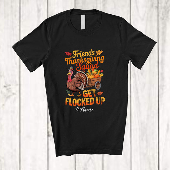 MacnyStore - Personalized Custom Name Friends Thanksgiving Squad; Humorous Turkey Carrying Pumpkin Group T-Shirt