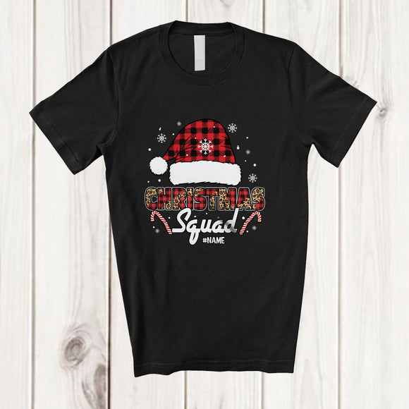 MacnyStore - Personalized Custom Name Christmas Squad; Amusing Leopard Red Plaid Santa; Pajama Family T-Shirt