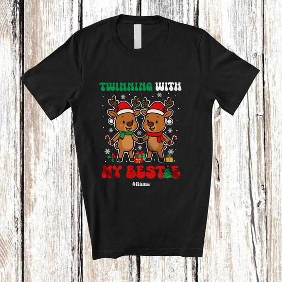 MacnyStore - Personalized Custom Name Twinning With My Bestie; Adorable Christmas Twin Reindeer; Family T-Shirt