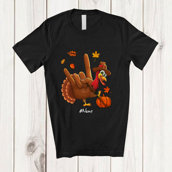 MacnyStore - Personalized Custom Name Hand Sign Turkey ASL Sign Language; Lovely Thanksgiving Family T-Shirt