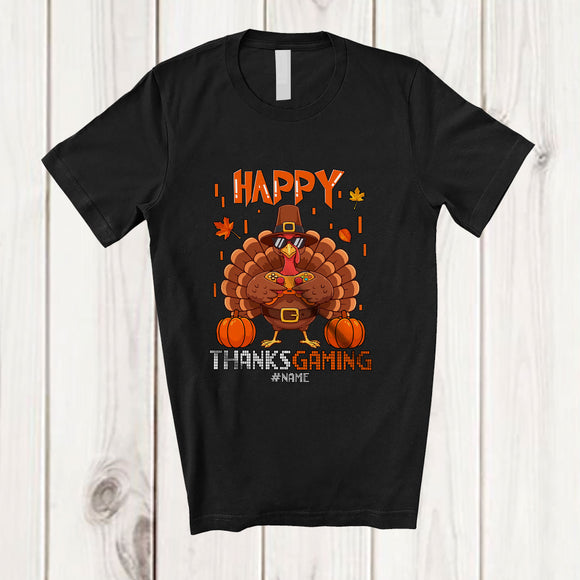 MacnyStore - Personalized Custom Name Happy Thanksgaming; Joyful Thanksgiving Turkey Gaming Gamer T-Shirt