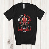 MacnyStore - Personalized Custom Name Merry Fitness Happy Rear; Joyful Christmas Santa Workout Body Building T-Shirt